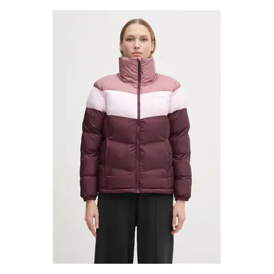 Bunda Columbia Puffect Colorblock dámská, vínová barva, zimní, 2088481