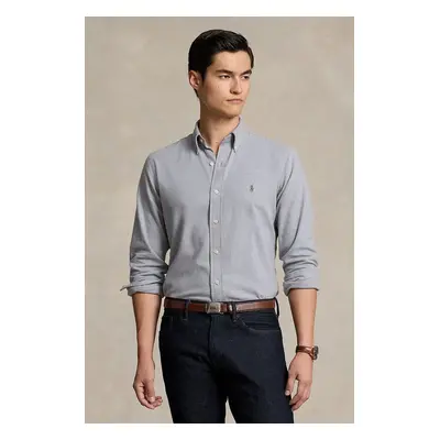 Košile Polo Ralph Lauren pánská, šedá barva, slim, s límečkem button-down, 710953354