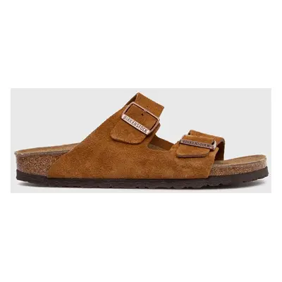 Semišové pantofle Birkenstock Arizona dámské, hnědá barva, 1027162