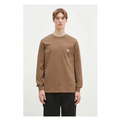 Bavlněné tričko s dlouhým rukávem Carhartt WIP Longsleeve Pocket hnědá barva, I030437.2LTXX