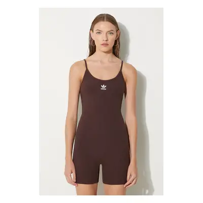 Overal adidas Originals Essentials Rib Onesie hnědá barva, s kulatým průkrčníkem, JC6210