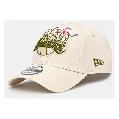 Bavlněná baseballová čepice New Era FLOWER ICON 9FORTY® LOS ANGELES LAKERS béžová barva, 6056552