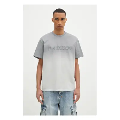 Bavlněné tričko JW Anderson Logo Embroidery Gradient T-Shirt šedá barva, JT0244.PG1551.929