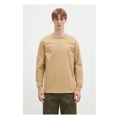 Bavlněné tričko s dlouhým rukávem Carhartt WIP Longsleeve Chase béžová barva, I026392.2N1XX