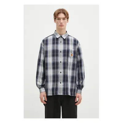 Košile Carhartt WIP Longsleeve Blanton Shirt pánská, tmavomodrá barva, regular, s klasickým límc