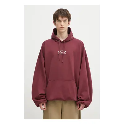 Mikina VETEMENTS Oval Logo Cropped Boxy pánská, vínová barva, s kapucí, s potiskem, UA66HD600R