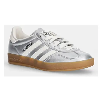 Kožené sneakers boty adidas Originals Gazelle Indoor stříbrná barva, JR1206