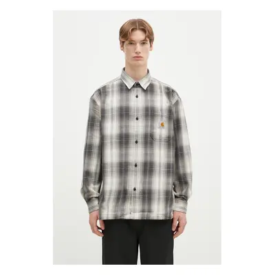 Košile Carhartt WIP Longsleeve Blanton Shirt pánská, béžová barva, regular, s klasickým límcem, 