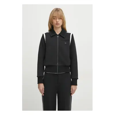 Mikina adidas Originals Collared Tracktop dámská, černá barva, vzorovaná, JD5470