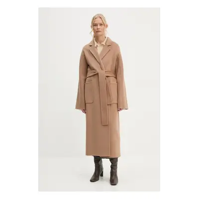 Vlněný kabát Stand Studio Claudine Long Coat hnědá barva, přechodný, 61218-8550