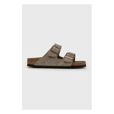 Semišové pantofle Birkenstock Arizona VL dámské, šedá barva, 51463