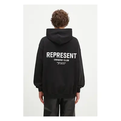 Bavlněná mikina Represent Represent Owners Club Hoodie pánská, černá barva, s kapucí, s potiskem