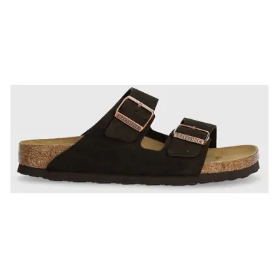 Semišové pantofle Birkenstock Arizona dámské, hnědá barva, 1027083