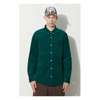 Manšestrová košile Carhartt WIP Longsleeve Madison Fine Cord Shirt zelená barva, regular, s líme