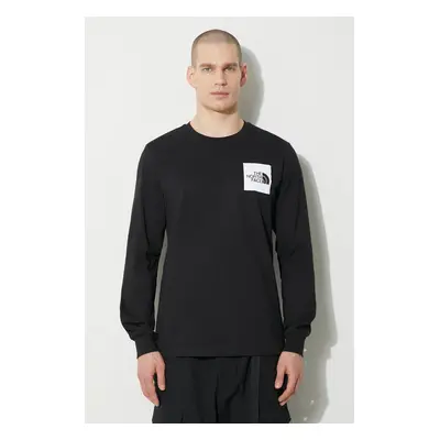 Bavlněné tričko s dlouhým rukávem The North Face M L/S Fine Tee černá barva, s potiskem, NF0A87N