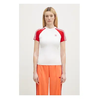 Bavlněné tričko adidas Originals Adicolor 3 Stripe Raglan Slim Tee bílá barva, JD0835