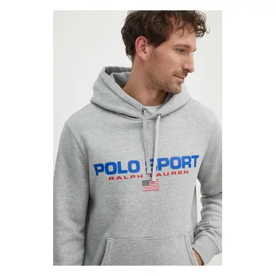 Mikina Polo Ralph Lauren pánská, šedá barva, s kapucí, s potiskem, 710938447