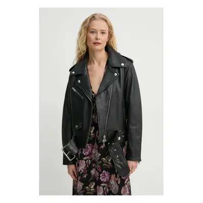 Kožený křivák Stand Studio ICON Biker Jacket dámská, černá barva, přechodná, 61792-7030