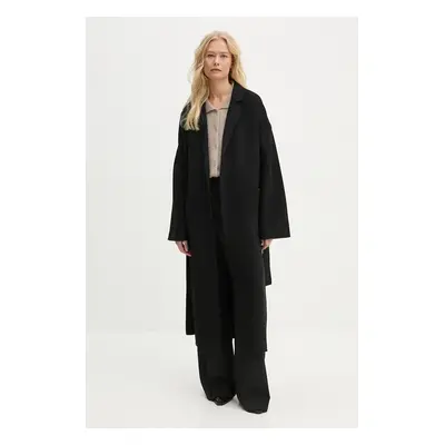 Vlněný kabát Stand Studio Claudine Long Coat černá barva, přechodný, 61218-8550