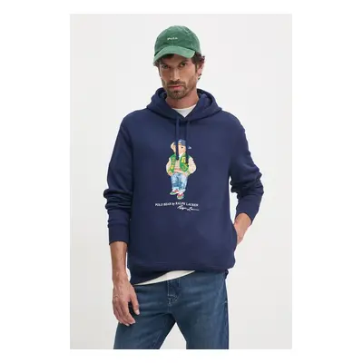 Mikina Polo Ralph Lauren pánská, tmavomodrá barva, s kapucí, s potiskem, 710951621