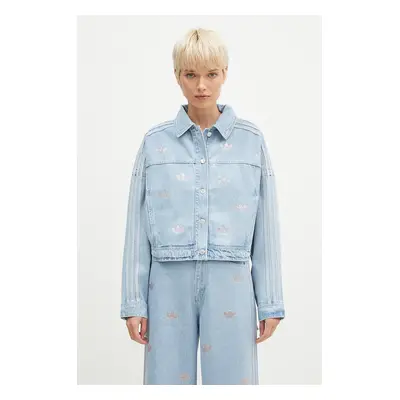 Džínová bunda adidas Originals Femme Galore Denim Rhinestone Jacket dámská, modrá barva, přechod