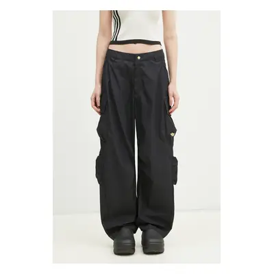 Kalhoty adidas Originals CARGO PANTS dámské, černá barva, kapsáče, high waist, JI5727