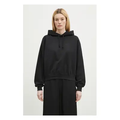 Bavlněná mikina Y-3 French Terry Boxy Hoodie dámská, černá barva, s kapucí, hladká, JX7373