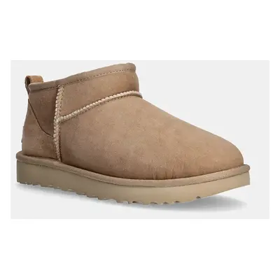 Semišové sněhule UGG W Classic Ultra Mini hnědá barva, 1116109.SAN