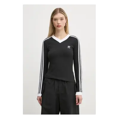 Tričko s dlouhým rukávem adidas Originals V-NECK LS černá barva, IY7247