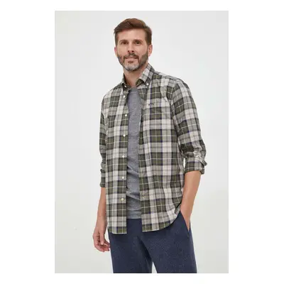 Bavlněná košile Barbour zelená barva, slim, s límečkem button-down