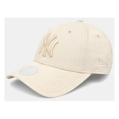 Bavlněná baseballová čepice New Era LEAGUE ESSENTIAL 9FORTY® NEW YORK YANKEES béžová barva, s ap