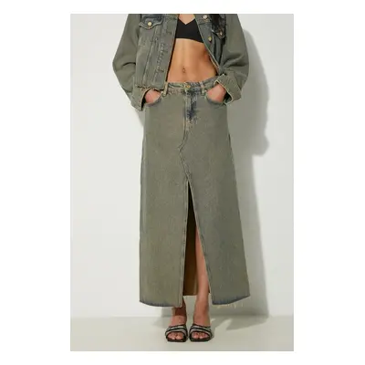 Džínová sukně GANNI Overdyed Heavy Denim Maxi Skirt hnědá barva, maxi, áčková, J1477