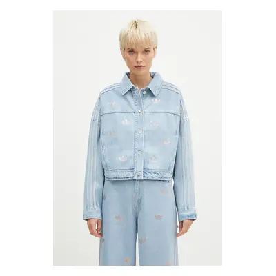 Džínová bunda adidas Originals Femme Galore Denim Rhinestone Jacket dámská, modrá barva, přechod