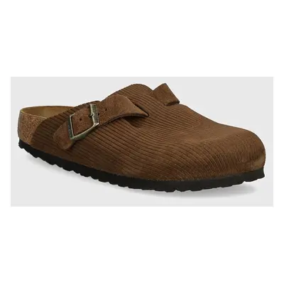 Semišové pantofle Birkenstock Boston dámské, hnědá barva, 1028298