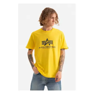 Bavlněné tričko Alpha Industries žlutá barva, s potiskem, 100501.465-yellow