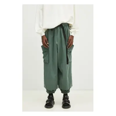 Kalhoty Y-3 Washed Twill Cargo Pant pánské, zelená barva, jednoduché, JM3208