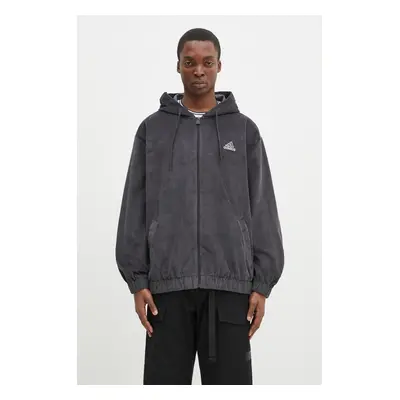 Manšestrová mikina adidas Originals Cord Hoodie šedá barva, s kapucí, JD5393