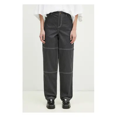 Kalhoty adidas Originals Aop Pant dámské, šedá barva, kapsáče, high waist, JJ3140