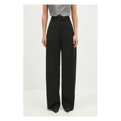 Vlněné kalhoty Sportmax Ampezzo1234 černá barva, jednoduché, high waist, 2422136043600