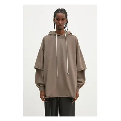 Bavlněná mikina Rick Owens Tommy Hustler pánská, hnědá barva, s kapucí, hladká, DU01E3271.RIG