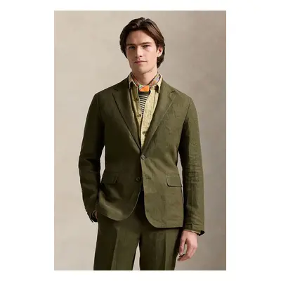 Plátěné sako Polo Ralph Lauren Sportcoat zelená barva, 715927474