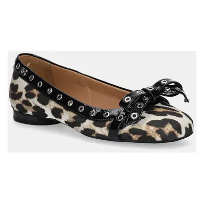 Baleríny GANNI Eyelets Bow Ballerina Satin Print hnědá barva, S2889