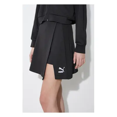 Kalhotová sukně Puma T7 černá barva, s aplikací, medium waist, 624542