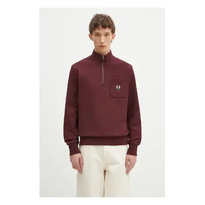 Bavlněná mikina Fred Perry pánská, vínová barva, s aplikací, M9847.K22