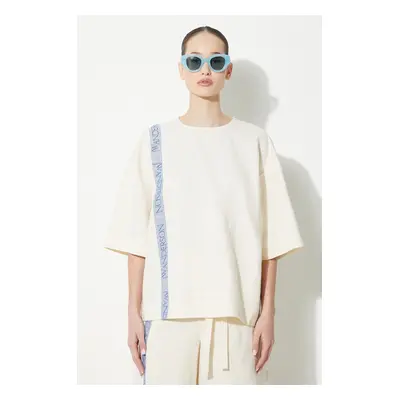 Halenka s lněnou směsí JW Anderson Boxy T-Shirt béžová barva, vzorovaná, TP0320.PG1483.046