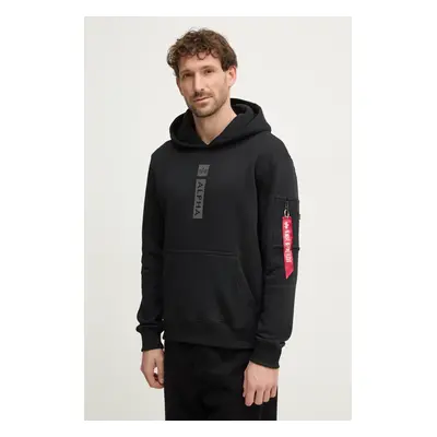 Mikina Alpha Industries PP Hoody pánská, černá barva, s kapucí, s potiskem, 146338