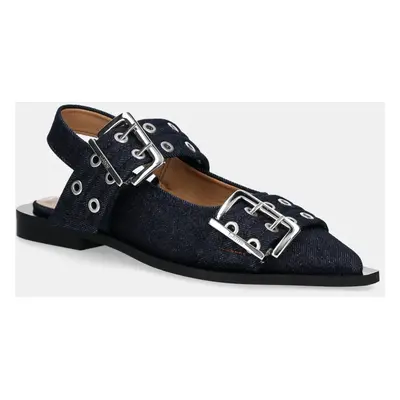 Baleríny GANNI Feminine Buckle Ballerina Denim tmavomodrá barva, s odkrytou patou, S2797