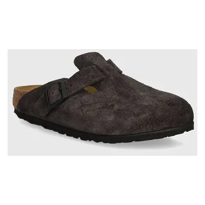 Semišové pantofle Birkenstock Boston dámské, šedá barva, 1028552