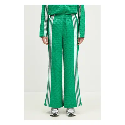 Kalhoty adidas Originals 70s Wide Leg Pants dámské, zelená barva, široké, high waist, JN7662