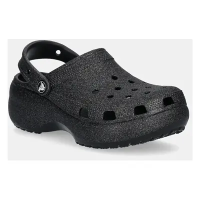 Pantofle Crocs Classic Platform Glitter Clog W dámské, černá barva, na platformě, 207241